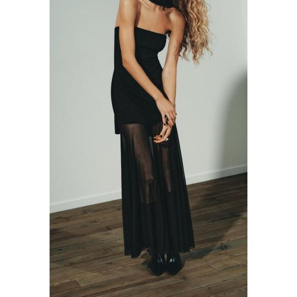 ZARA CONTRAST SHEER DRESS - Picture 4 of 11